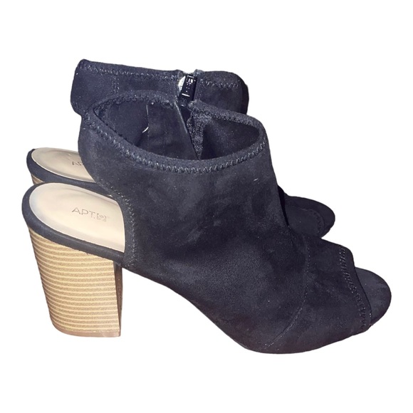 Apt. 9 women’s size 8.5 black faux suede open toe chunky heeled booties pumps - Picture 5 of 10